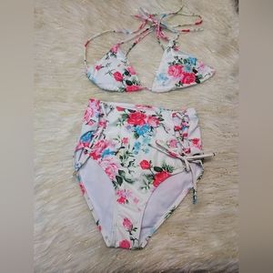 2 Piece Floral High Waist Swimsuit Bikini Set